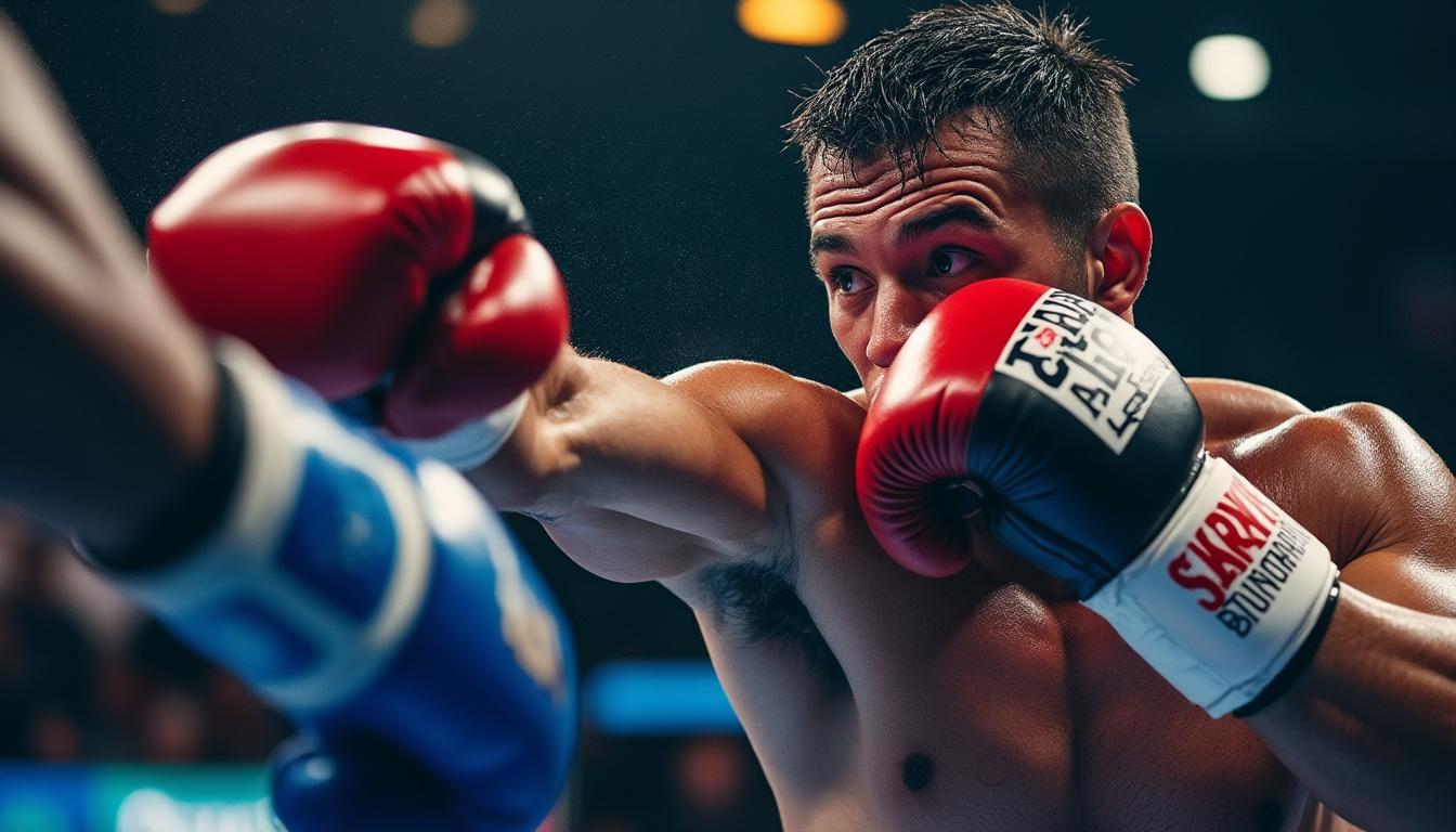 pierre-hubert dibombé de nantes s'impose rapidement face à son adversaire en allemagne lors d'un combat de boxe intense.