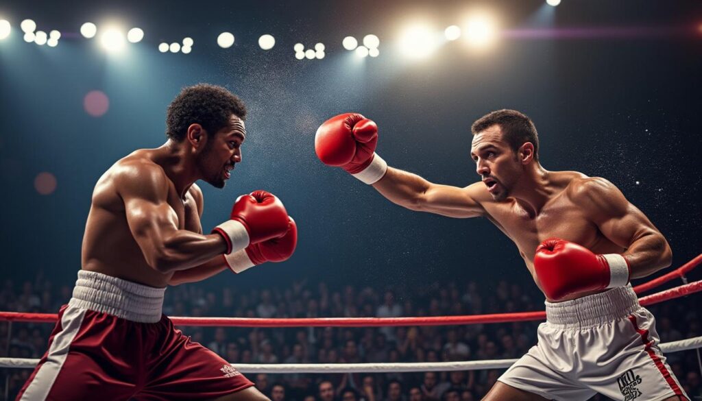 un boxeur perd sa perruque en plein combat intense, mais réussit à remporter une victoire spectaculaire grâce à sa détermination et sa force.